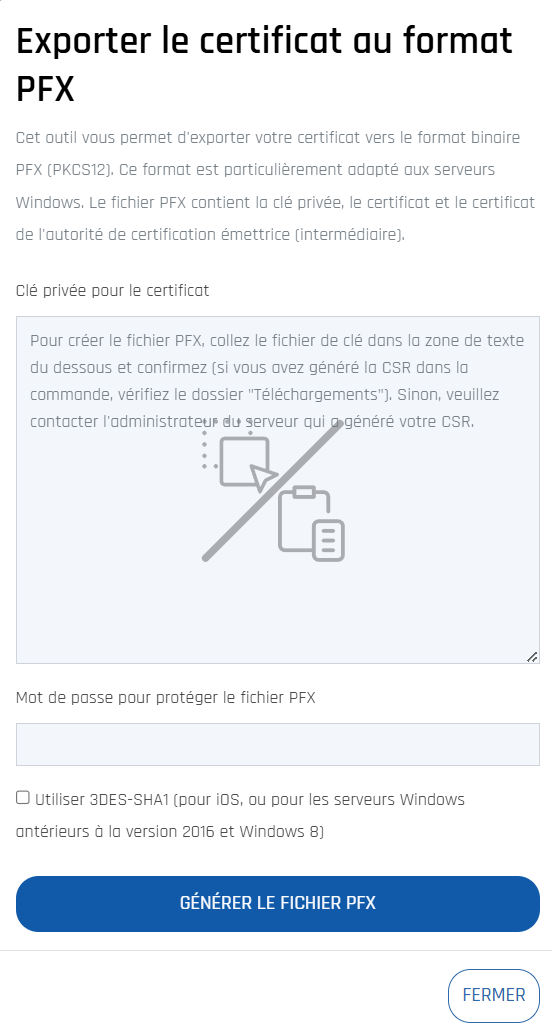 Créer un fichier .pfx avec le chiffrement faible 3DES-SHA1